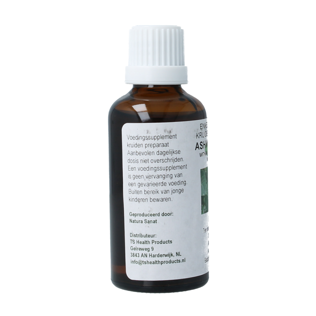 Cruydhof Ashwagandha tinctuur in 50ml bottle, herbal supplement from Cruydhof, featuring Withania somnifera for wellness.