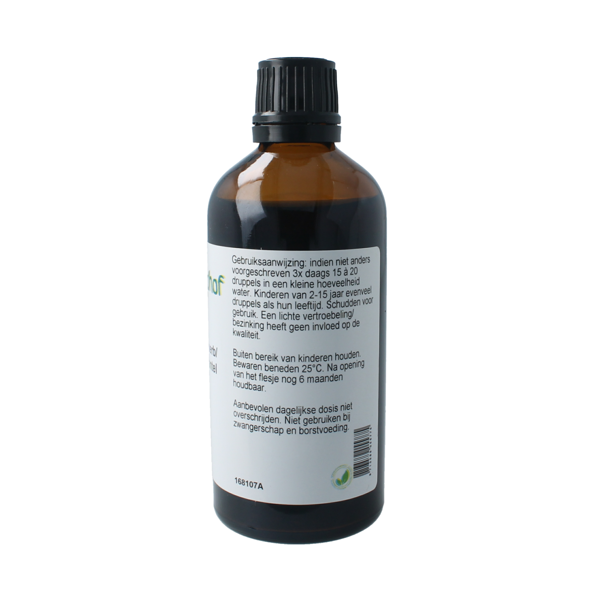 Cruydhof Alchemilla vulgaris tinctuur in a 100ml bottle, herbal remedy from Cruydhof featuring fresh Alchemilla vulgaris leaves
