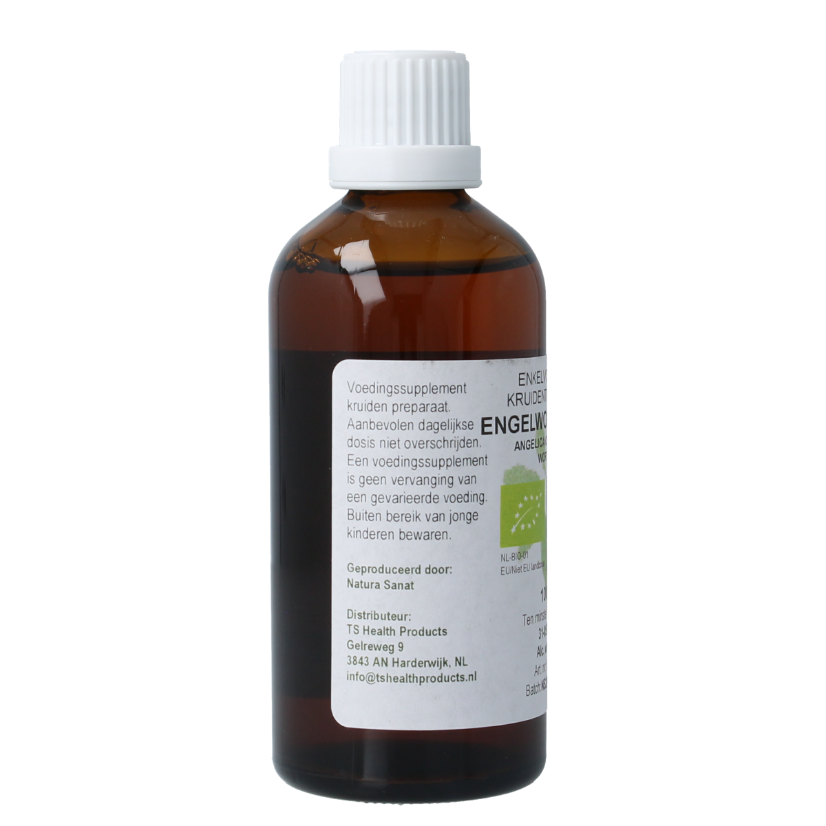 Cruydhof Angelica officinalis bio tinctuur in 100ml bottle, herbal preparation of Engelwortel with natural ingredients.