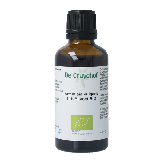 Cruydhof Artemisia vulgaris herbal tincture in 50ml bottle, natural herbal remedy for wellness, product image showing the tincture bottle.