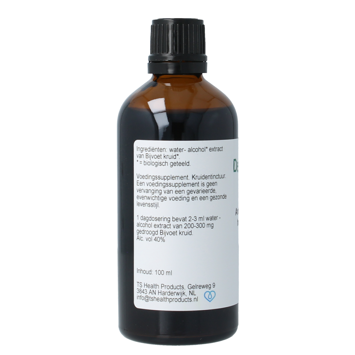 Cruydhof Artemisia vulgaris herbal tincture in a 100ml bottle, natural bio kruidenpreparaat with green label and dropper cap.
