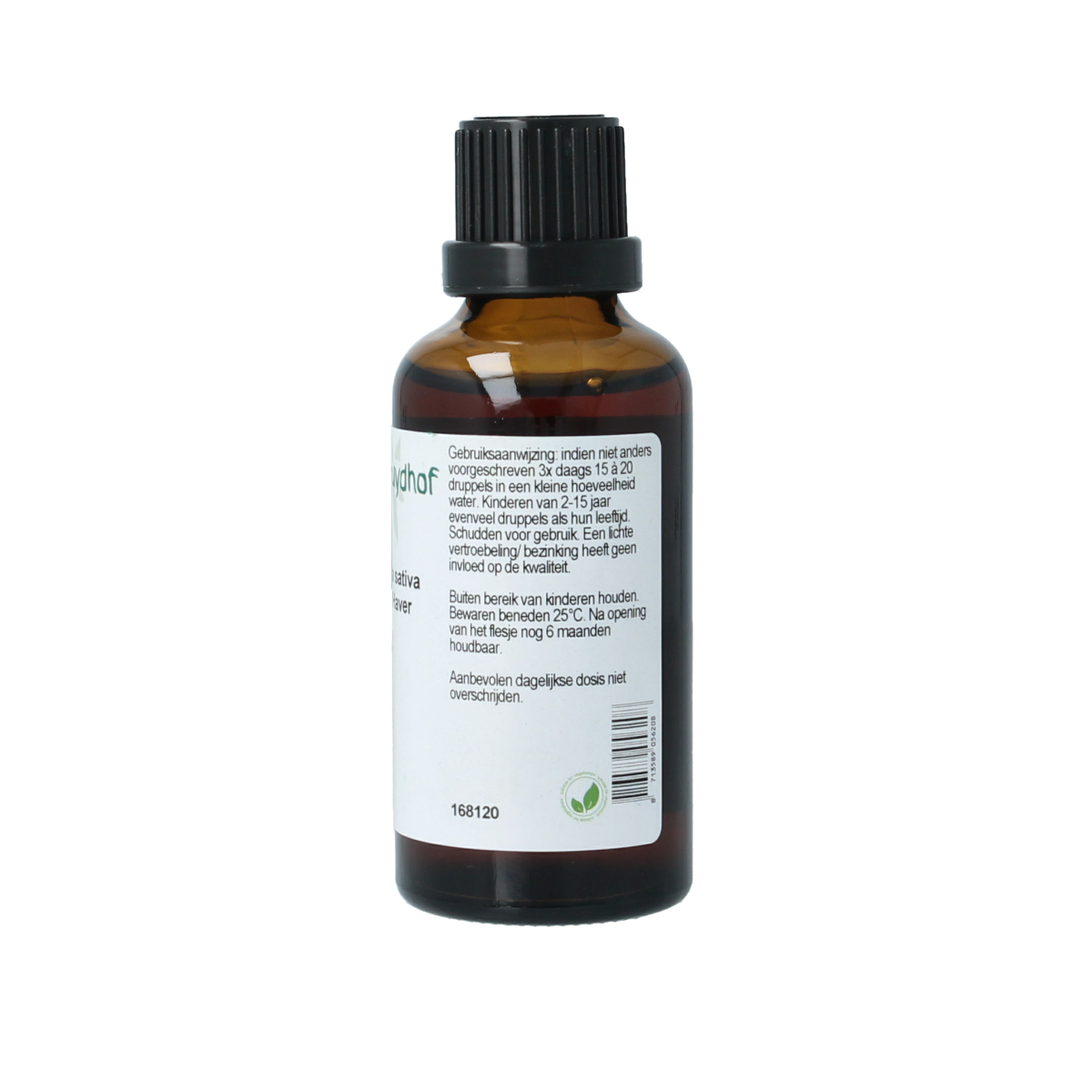Cruydhof Avena sativa herb tincture in a 50ml bottle, showcasing the herbal liquid extract used in natural herbal preparations.