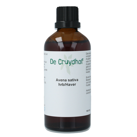 Cruydhof Avena sativa herb tincture in a 100ml bottle, featuring a dark glass container with a white label and dropper cap.