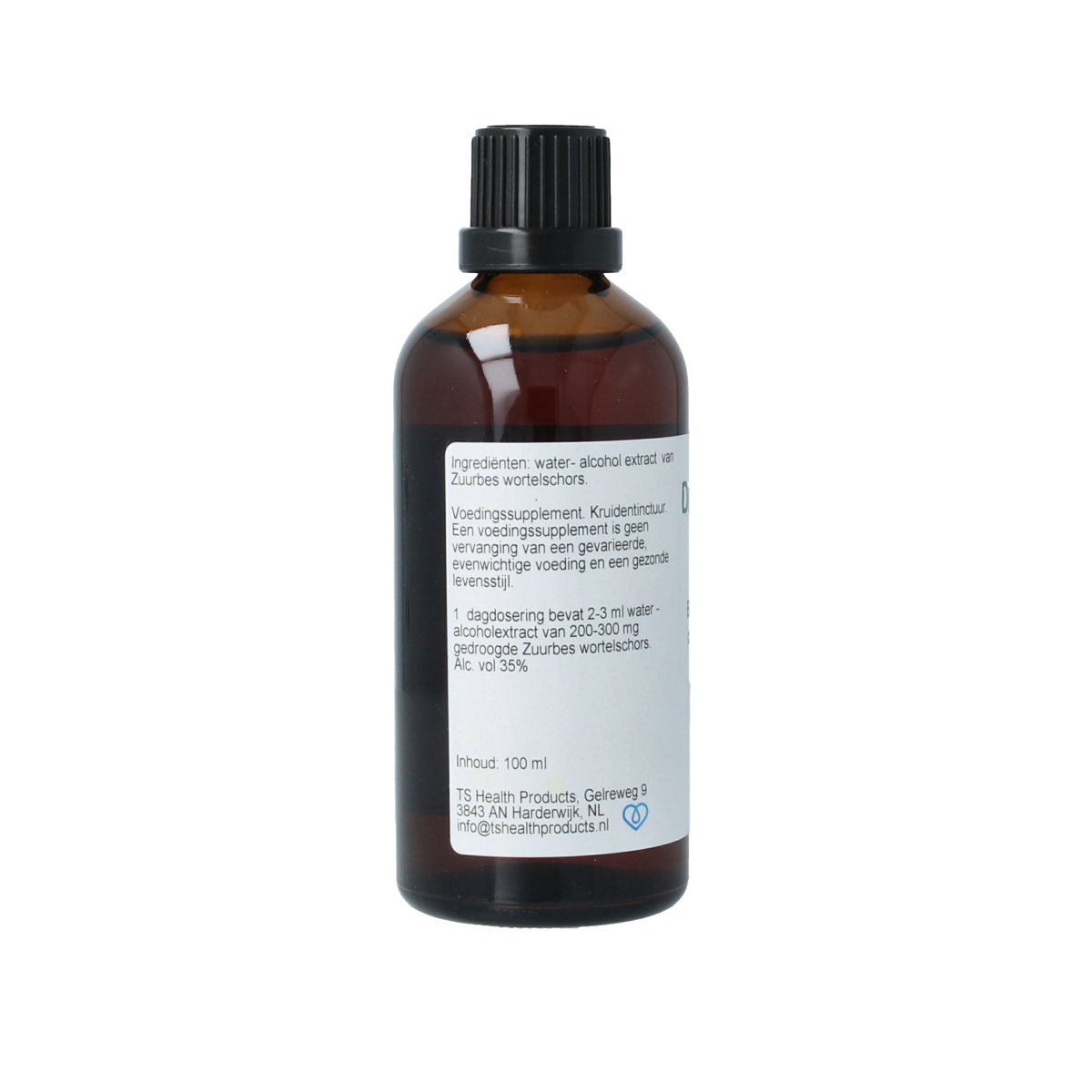 Cruydhof Berberis vulgaris tincture bottle showing the label with herbal ingredients and product details, 100ml herbal remedy.