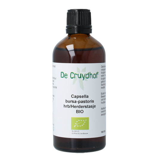 Cruydhof Capsella burs tinctuur in 100ml herbal bottle, featuring herbal preparation for natural remedies.
