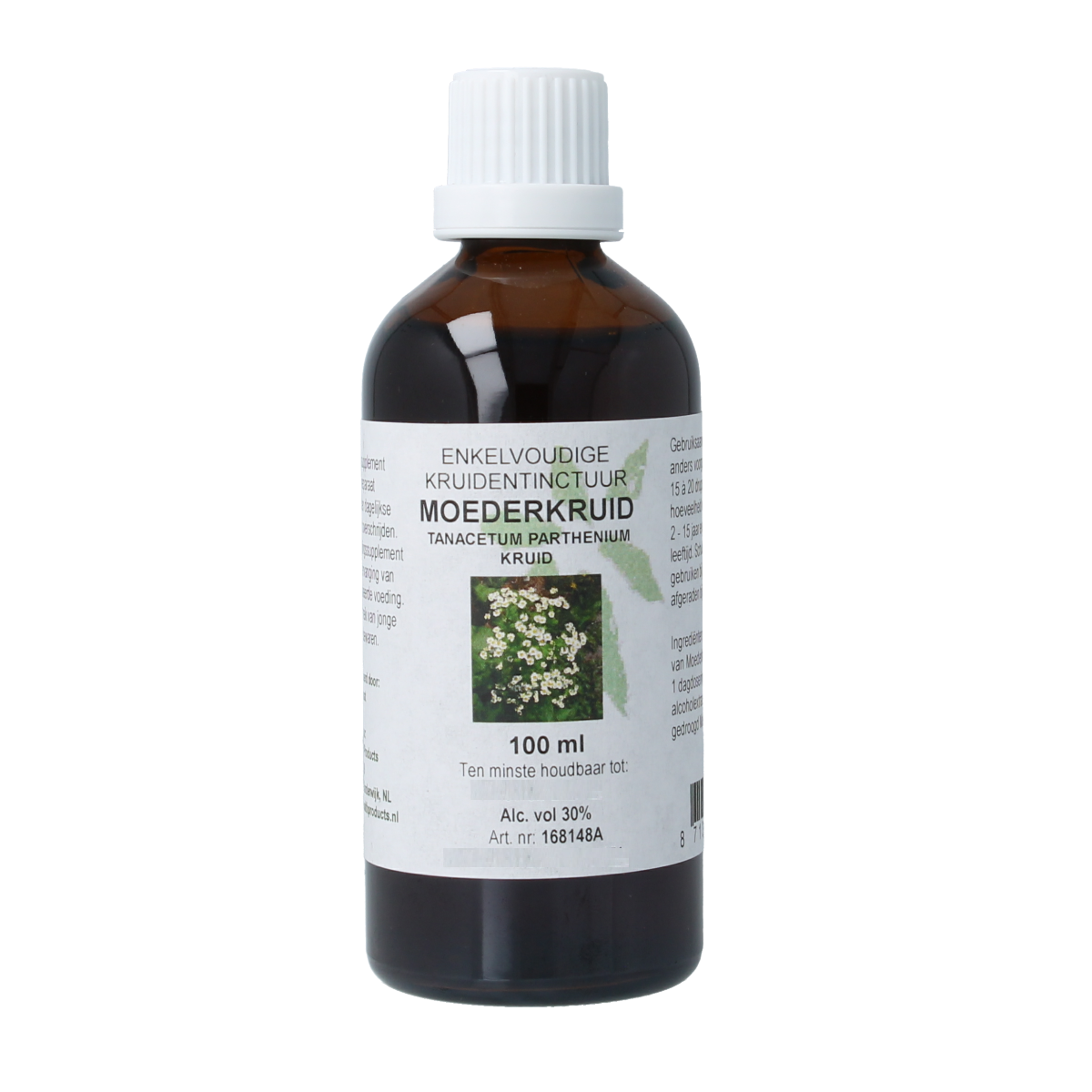 Cruydhof Tanacetum parthenium herb tincture in a 100ml bottle, featuring herbal ingredients and natural packaging.