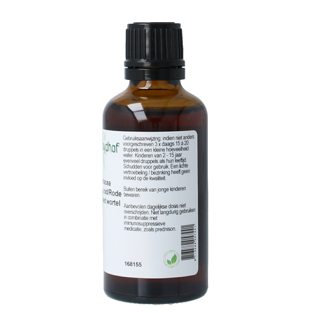 Cruydhof Echinacea purpurea root tincture in a 50ml bottle, herbal preparation with purple echinacea roots.
