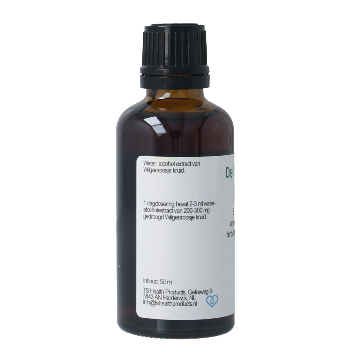 Cruydhof Epilobium angustifolium tinctuur in 50ml bottle, herbal remedy from Cruydhof, featuring wilgenroosje flowers in the image.