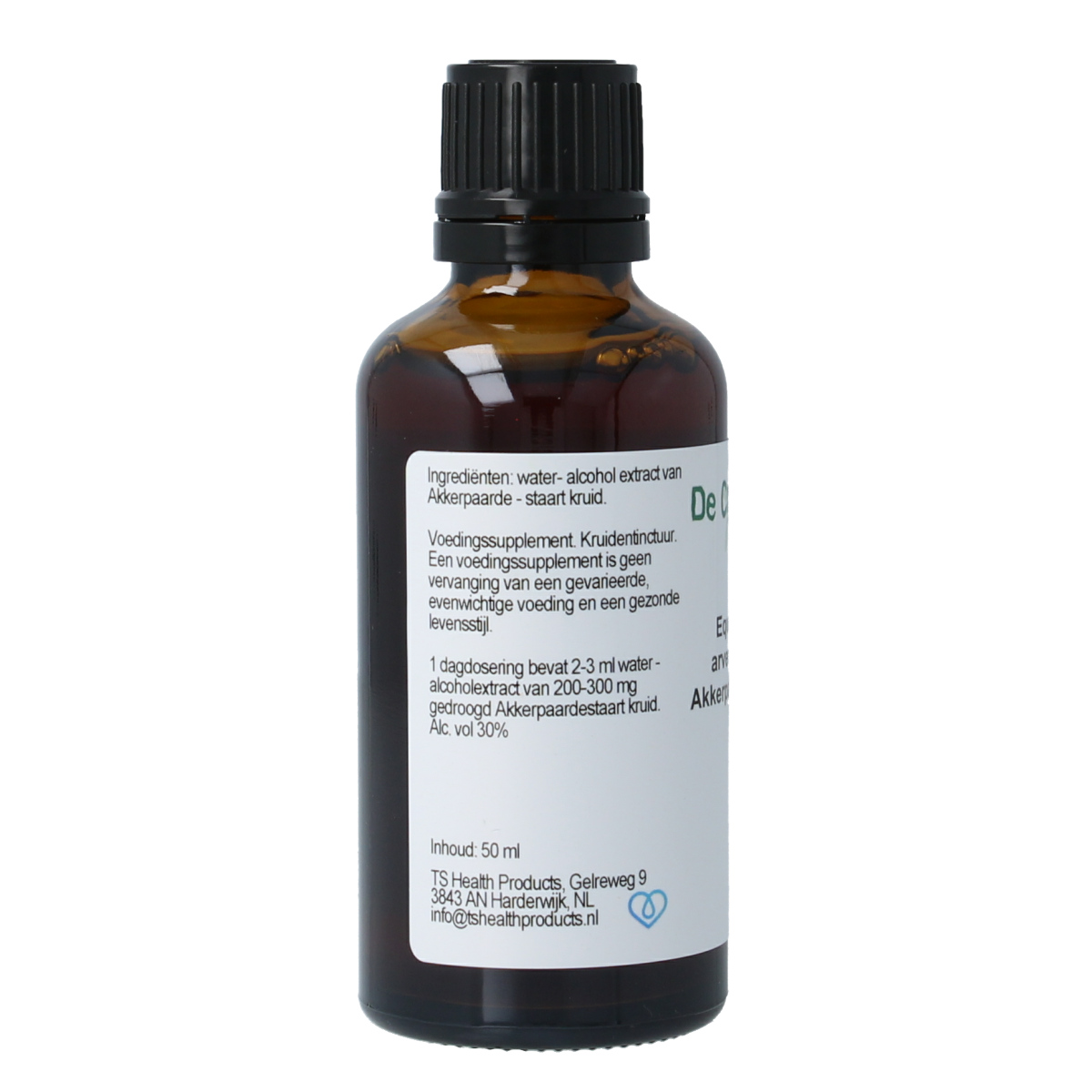 Cruydhof Equisetum arvense herbal tincture in a 50ml bottle, featuring a green label and dropper cap, for herbal remedies.