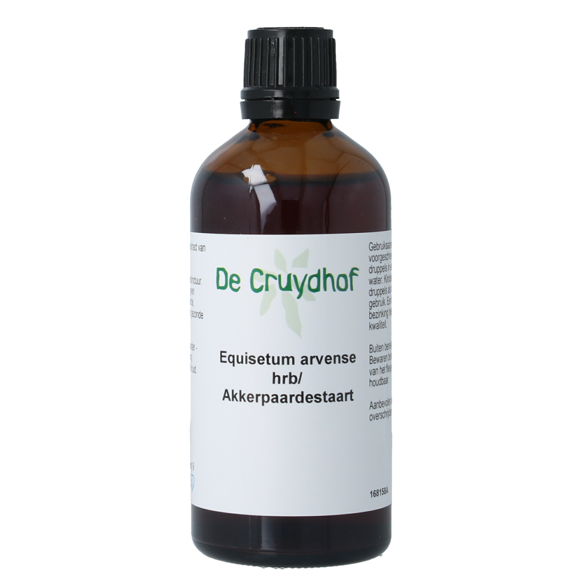 Cruydhof Equisetum arvense herbal tincture in a 100ml bottle, featuring fresh green herb with label, for herbal remedies.
