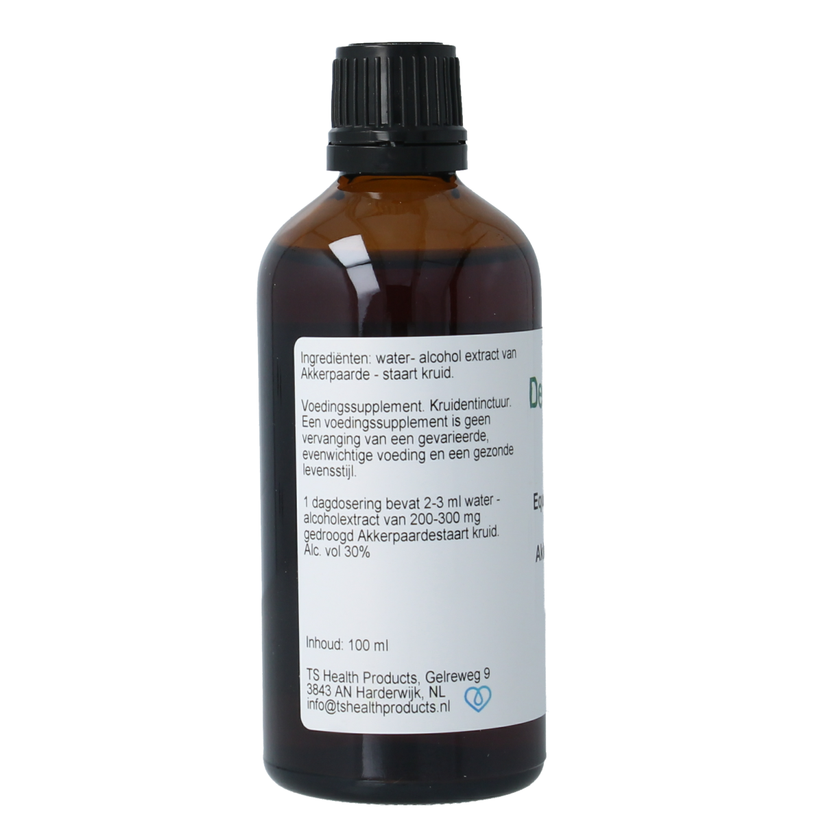 Cruydhof Equisetum arvense herbal tincture in 100ml bottle, featuring fresh green herb and dropper cap for natural plant remedy.