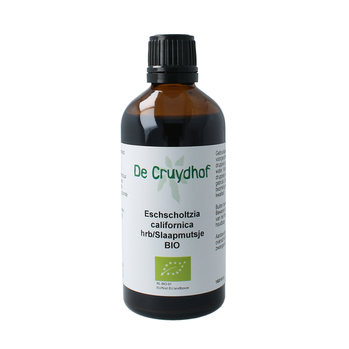 Cruydhof Eschscholtzia californica slaapmutsje tinctuur in 100ml bottle, herbal remedy for relaxation and sleep support.