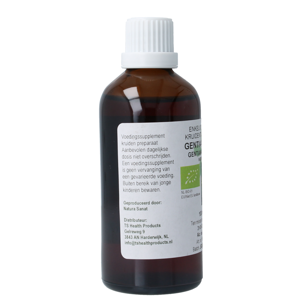 Cruydhof Gentiana lutea radix herbal tincture in a 100ml bottle, featuring the herbal extract in a clear glass container.