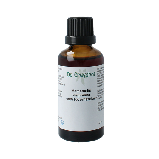 Cruydhof Hamamelis virginiana cort tinctuur in 50ml bottle, herbal preparation with witch hazel bark for natural remedies