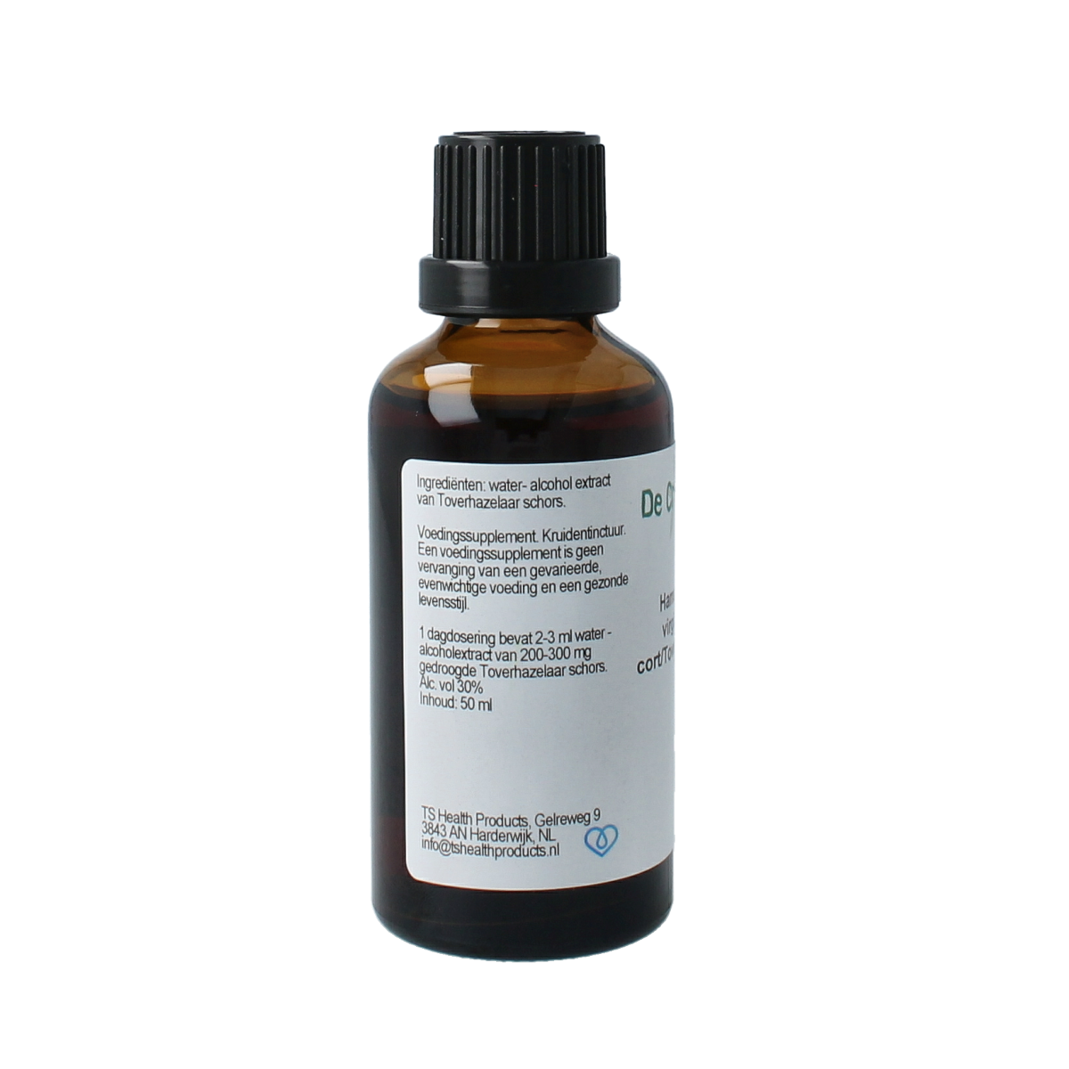 Cruydhof Hamamelis virginiana cort tinctuur in 50ml bottle, herbal preparation featuring witch hazel bark.
