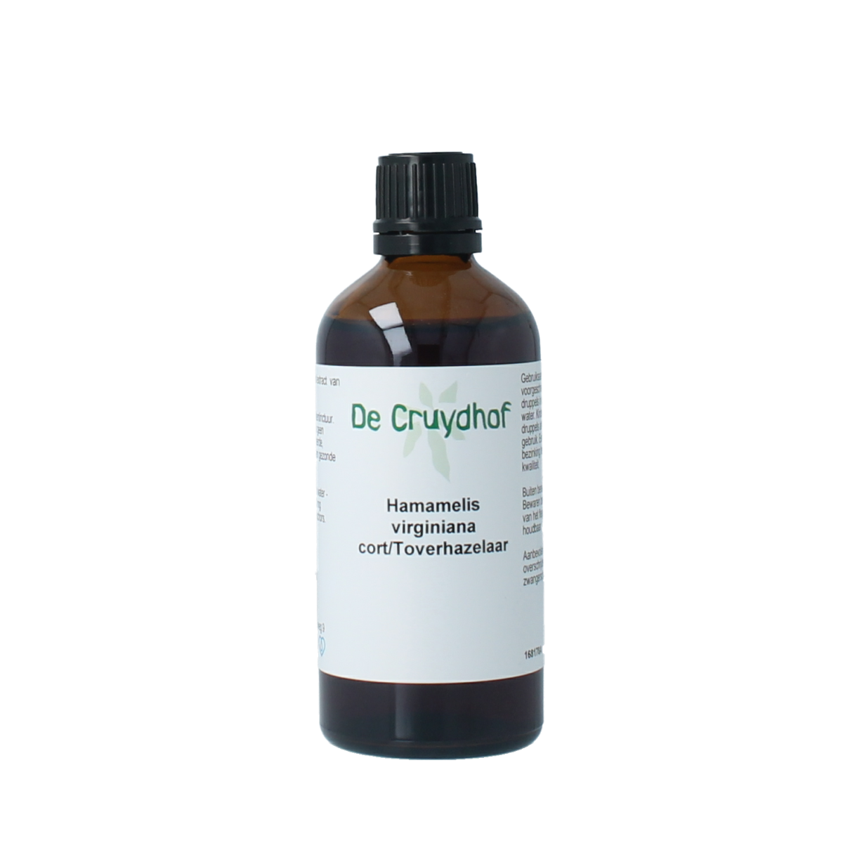 Cruydhof Hamamelis virginiana cort tinctuur in a 100ml bottle, herbal preparation with herbal extract visible in the image.