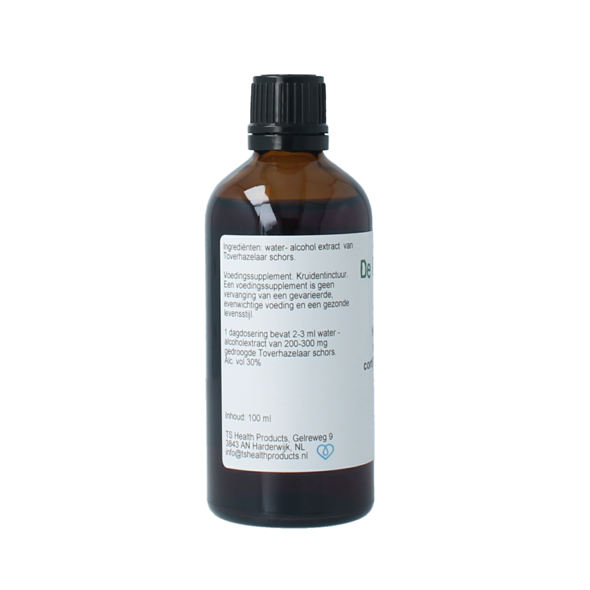 Cruydhof Hamamelis virginiana cort tinctuur in a 100ml bottle, herbal preparation with witch hazel bark for natural remedies.