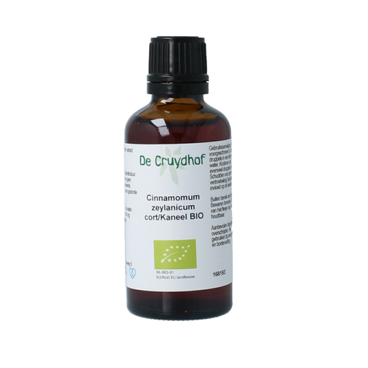 Cruydhof Cinnamomum zeyl cort cinnamon tincture in a 50ml bottle, natural herbal extract from Cruydhof, herbal supplement.
