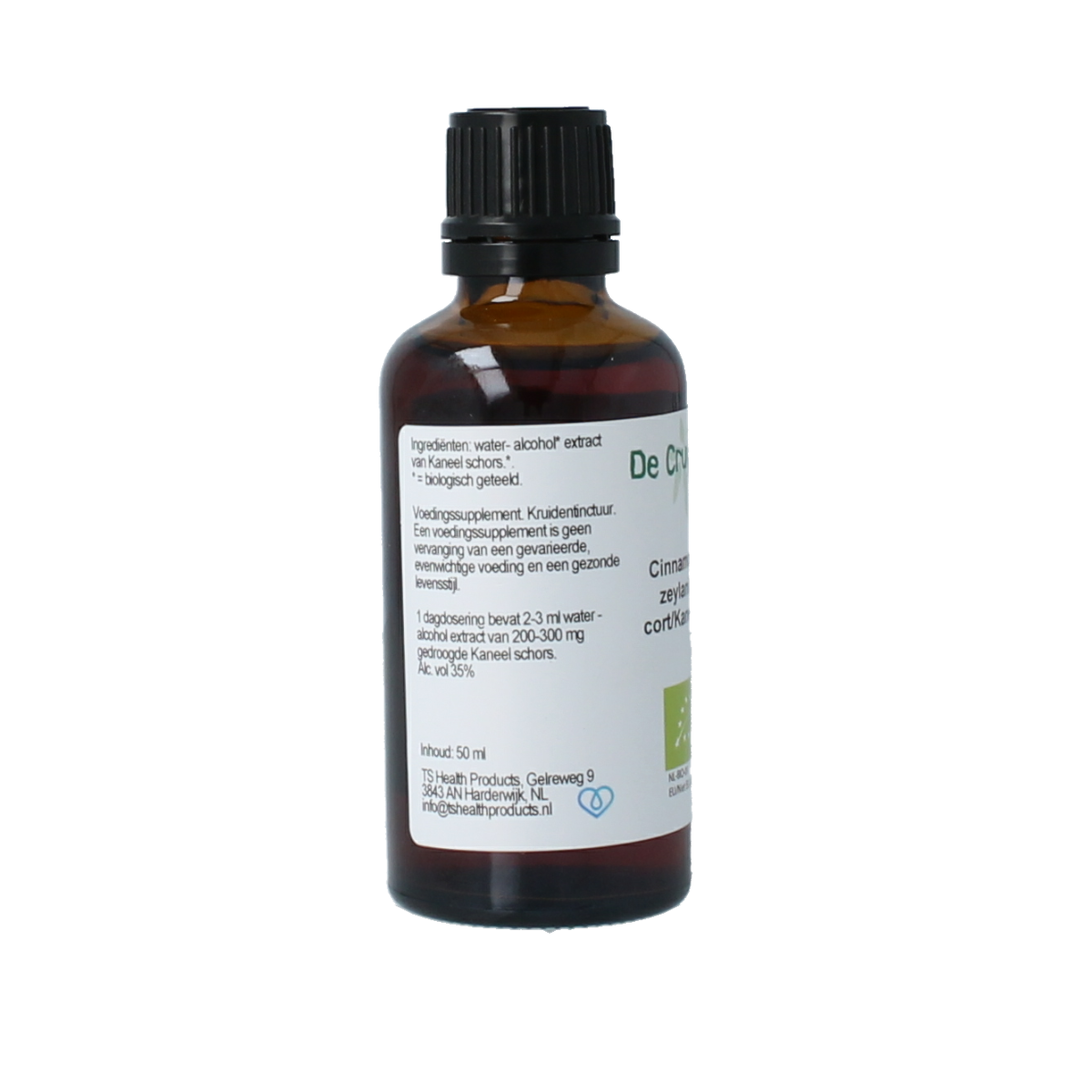 Cruydhof organic Cinnamomum zeyl cort cinnamon tincture in 50ml bottle, herbal preparation with cinnamon extract.