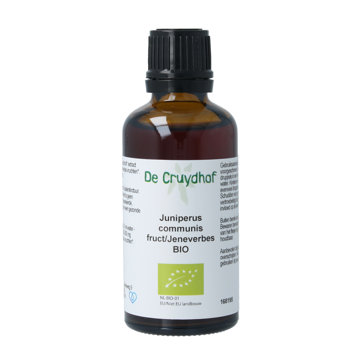 Cruydhof organic juniper berries tincture in a 50ml bottle, herbal supplement with juniperus communis for natural health.
