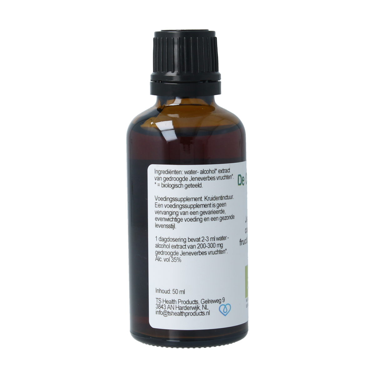 Cruydhof organic juniper berries tincture in a 50ml bottle, herbal preparation with juniperus communis for natural use.