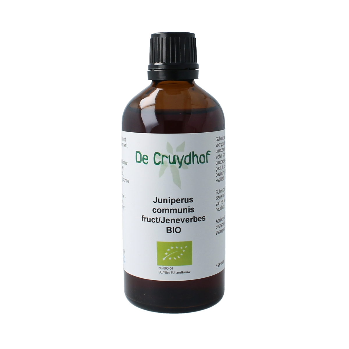 Cruydhof Juniperus communis juniper berry tincture in a 100ml bottle, herbal preparation with berries and liquid extract.