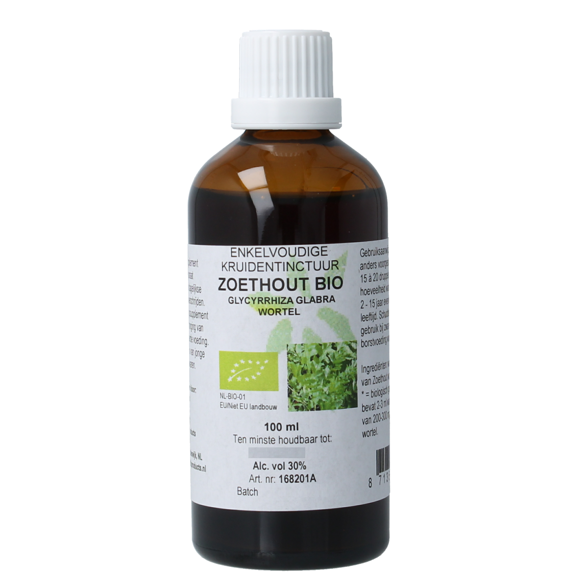 Natura Sanat Glycyrrhiza glabra radix bio tinctuur in 100ml bottle, herbal preparation of licorice root with natural herbal ingredients.