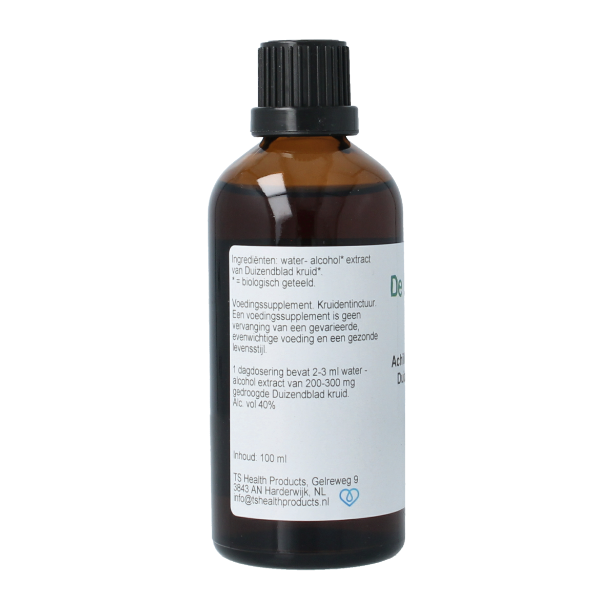 Cruydhof Achillea millefolium tinctuur in a 100ml bottle, herbal preparation of organic duizendblad (yarrow) plant.