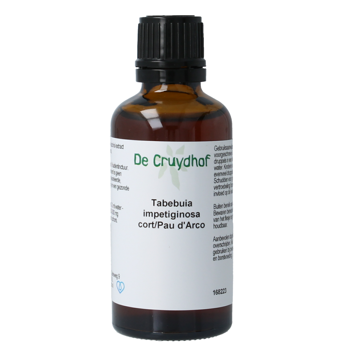 Cruydhof Pau d'Arco tinctuur in 50ml bottle, herbal supplement from Tabebuia impetiginosa, natural herbal remedy.