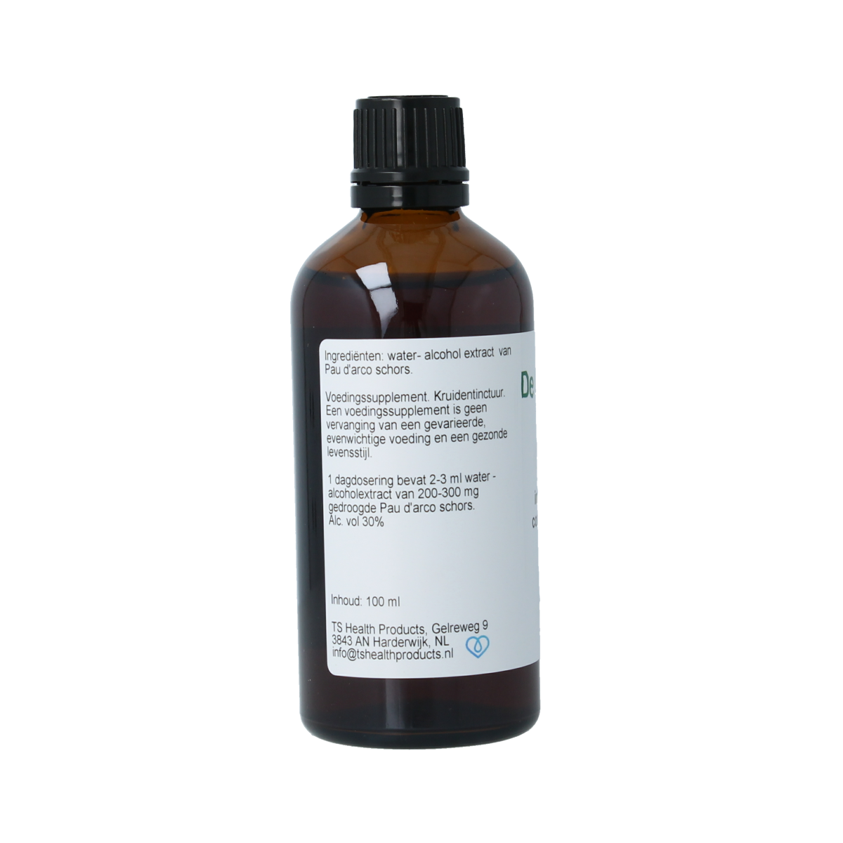 Cruydhof Tabebuia impetiginosa pau d'arco tincture in 100ml bottle, herbal remedy, dark liquid in glass container.