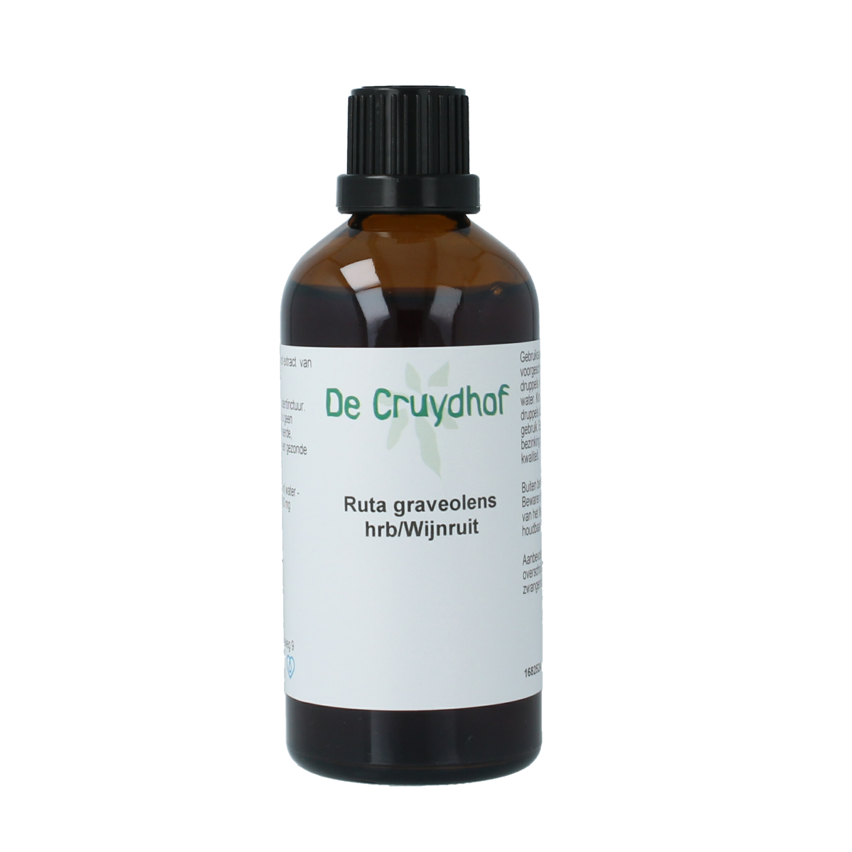 Cruydhof Ruta graveolens herb tincture in a 100ml bottle, herbal remedy from Cruydhof, with herbs and dropper cap visible.