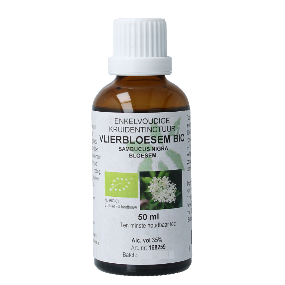 Cruydhof Sambucus nigra bio herbal remedy in 50ml bottle, natural elderflower extract for wellness and herbal support