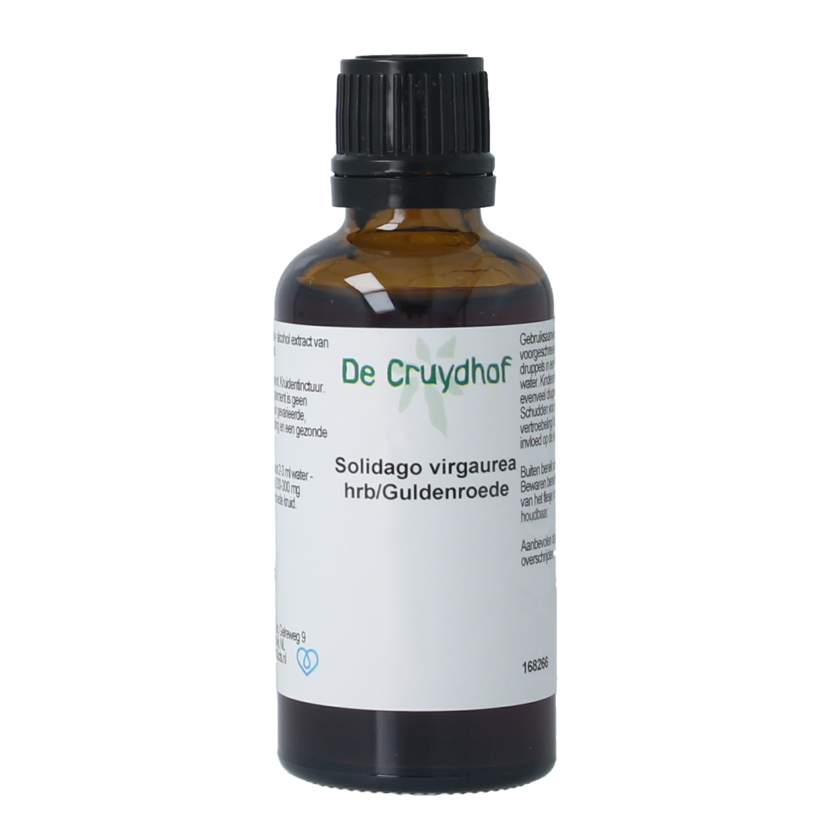 Cruydhof Solidago virg herb tincture in a 50ml bottle, used as a herbal supplement for wellness.