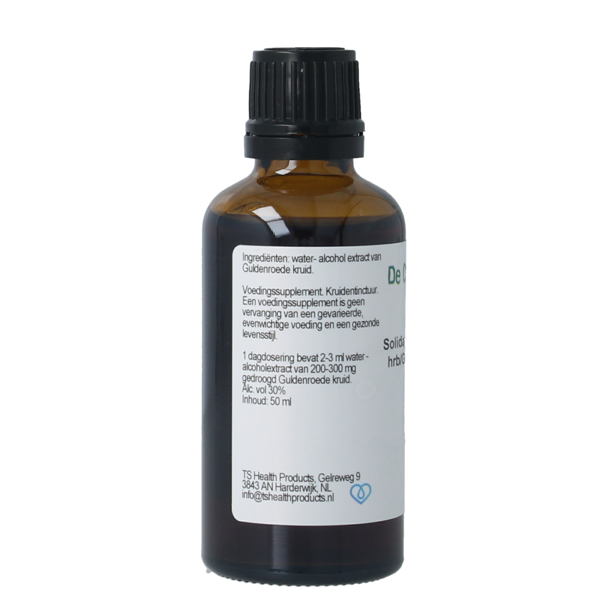 Cruydhof Solidago virg herb tincture in a 50ml bottle, showing the dark glass container and label with product details.