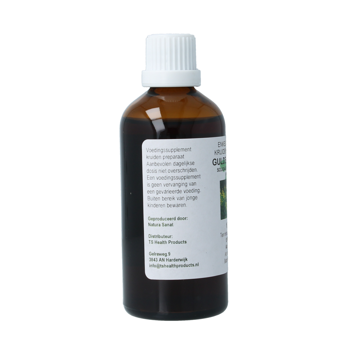 Cruydhof Solidago virg herb tincture in a 100ml bottle, featuring goldenrod plant for herbal preparation.