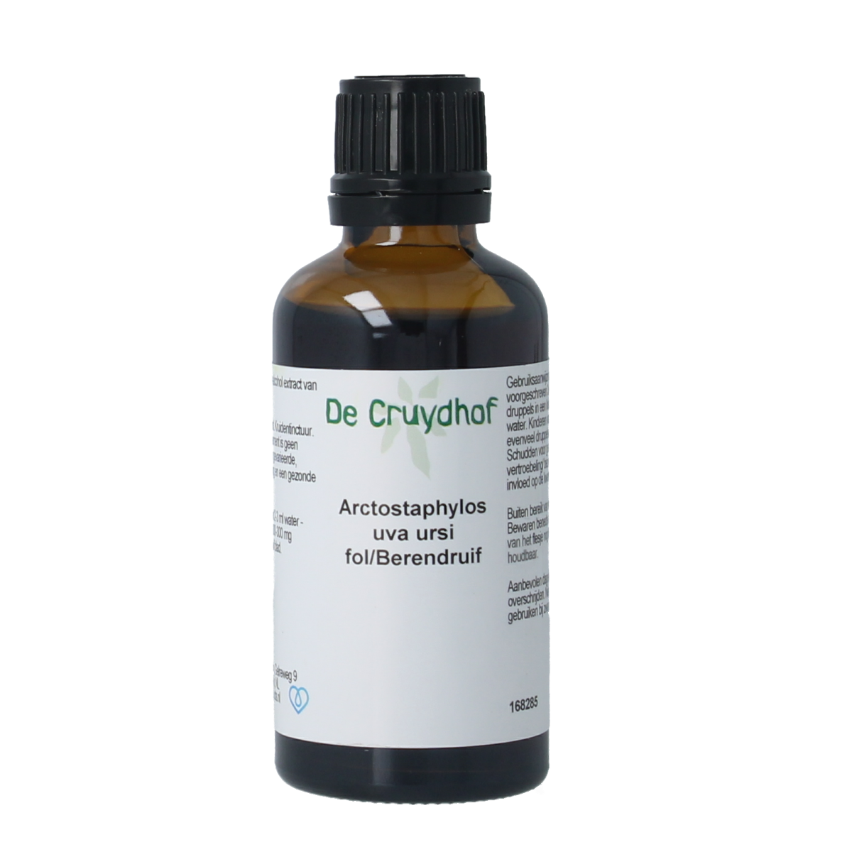 Cruydhof Arctostaphylus uva ursi tinctuur in 50ml bottle, herbal remedy for urinary health, with label and dropper cap visible.
