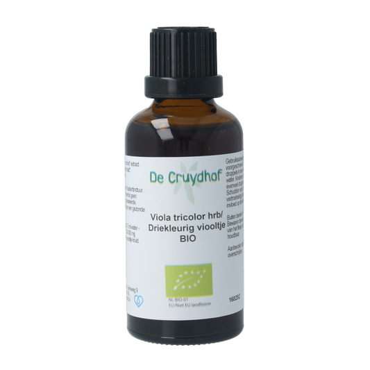 Cruydhof Viola tricolor herbal tincture in 50ml bottle, showing the herbal extract and packaging for natural plant remedy.