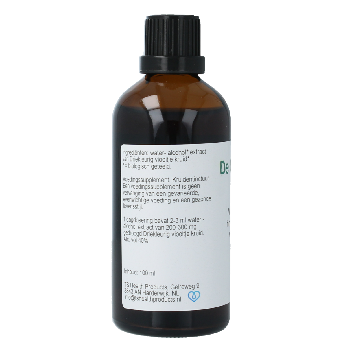 Cruydhof Viola tricolor herbal tincture in 100ml bottle, organic three-colored violet herbal extract for natural remedy use.