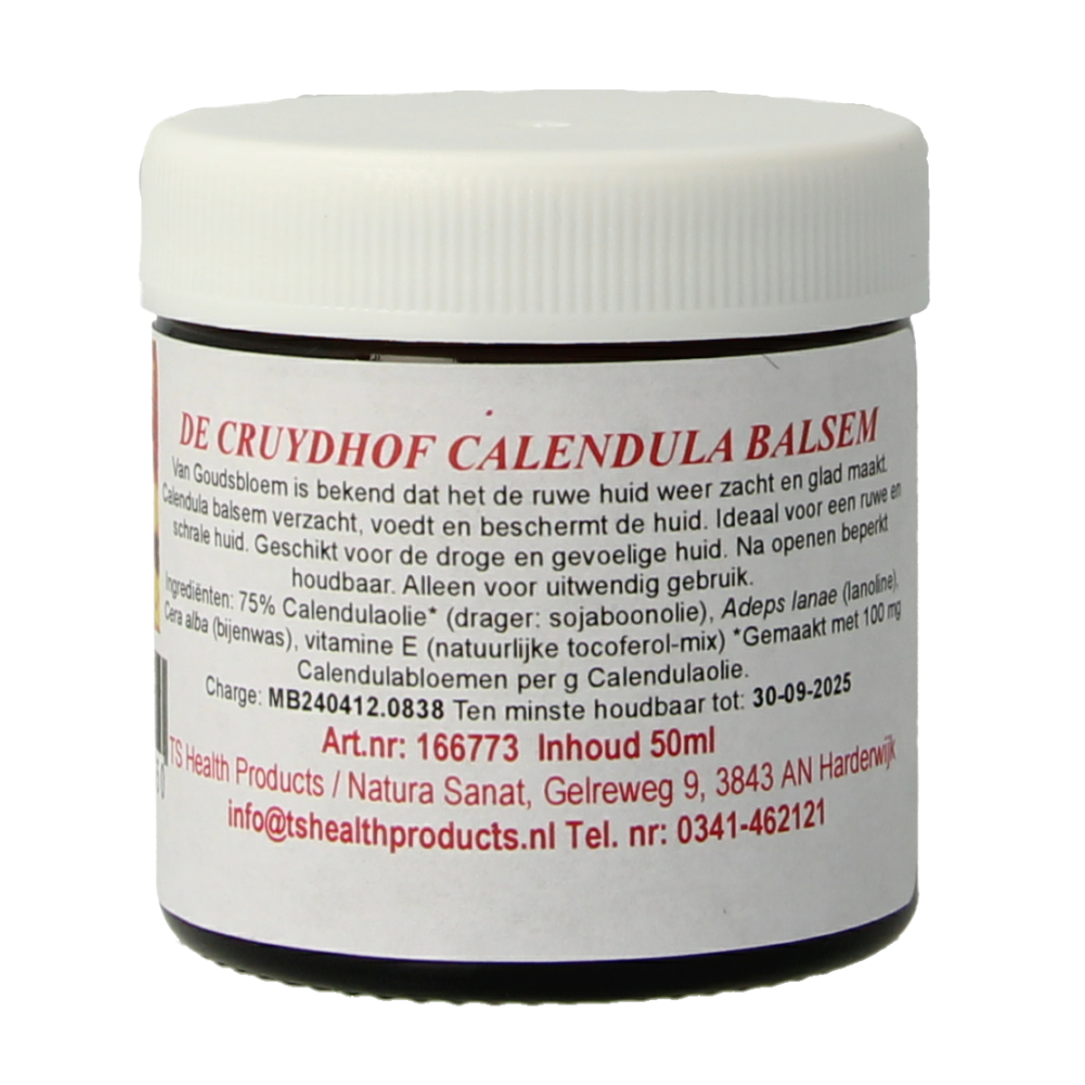 Cruydhof Calendula Balsem 75% 50ml, natural body care balm with calendula, soothing for skin and gentle nourishment.
