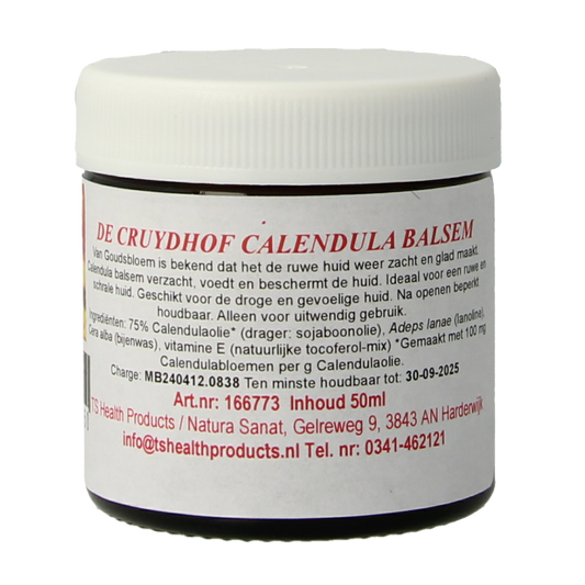 Cruydhof Calendula Balsem 75% 50ml, natural body care balm with calendula, soothing for skin and gentle nourishment.