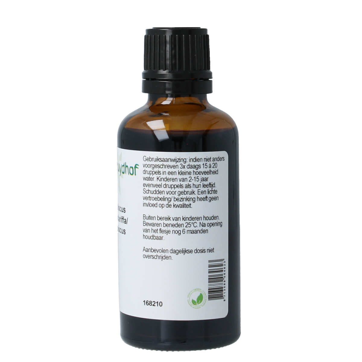 Cruydhof Hibiscus sabdariffa herbal tincture 50ml in a glass dropper bottle, labeled with product information.