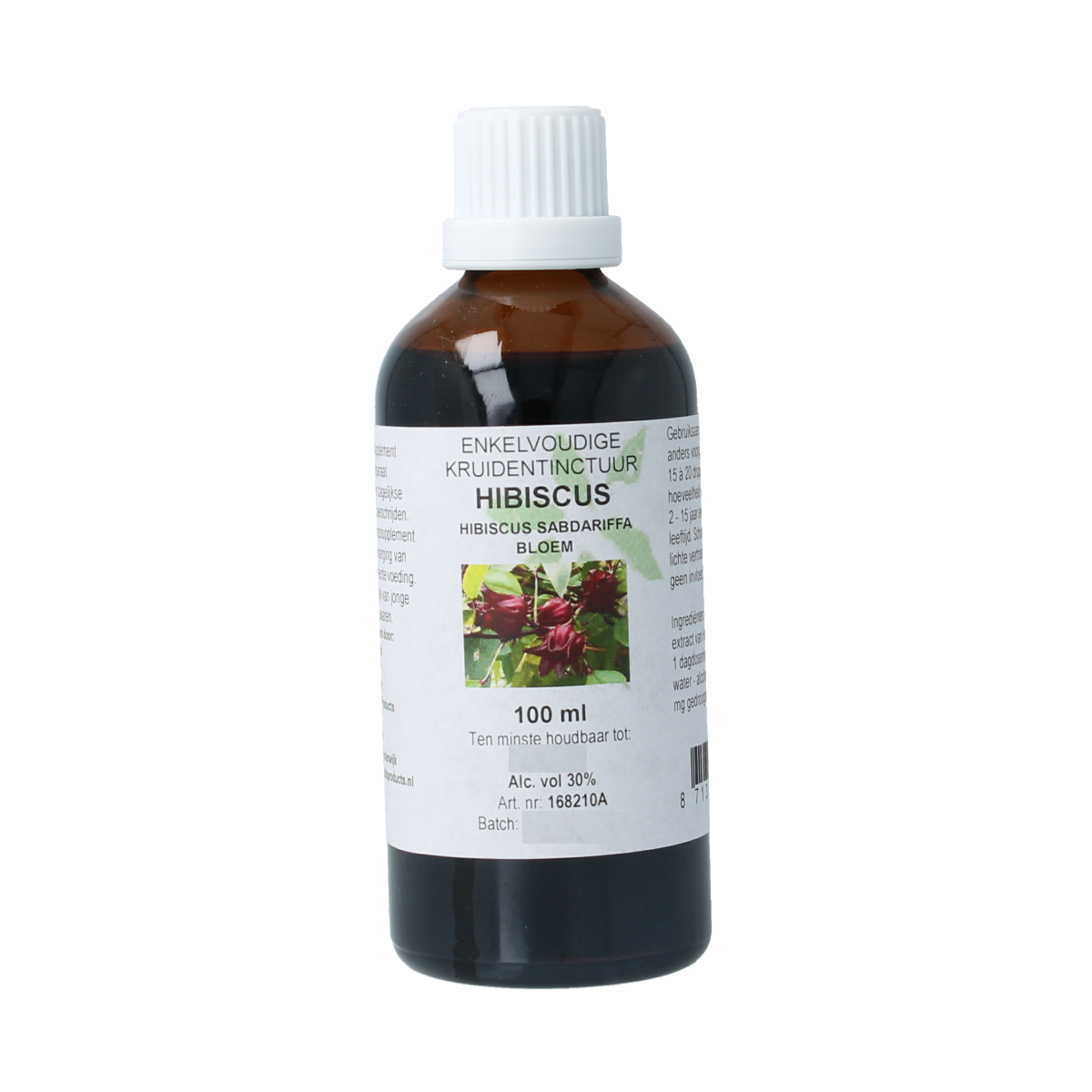Cruydhof Hibiscus sabdariffa flower tincture in a 100ml bottle, part of herbal preparations, with a clear label showing the brand and product.