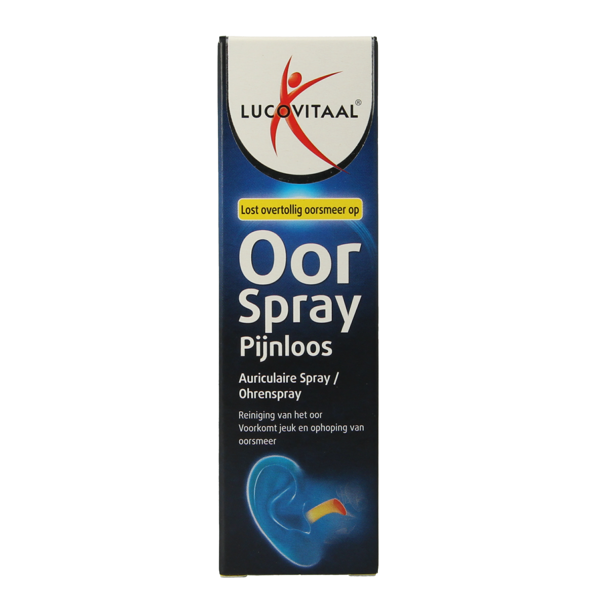 Lucovitaal Oorspray ear care spray in a 20ml bottle, designed for gentle ear hygiene and soothing ear care.
