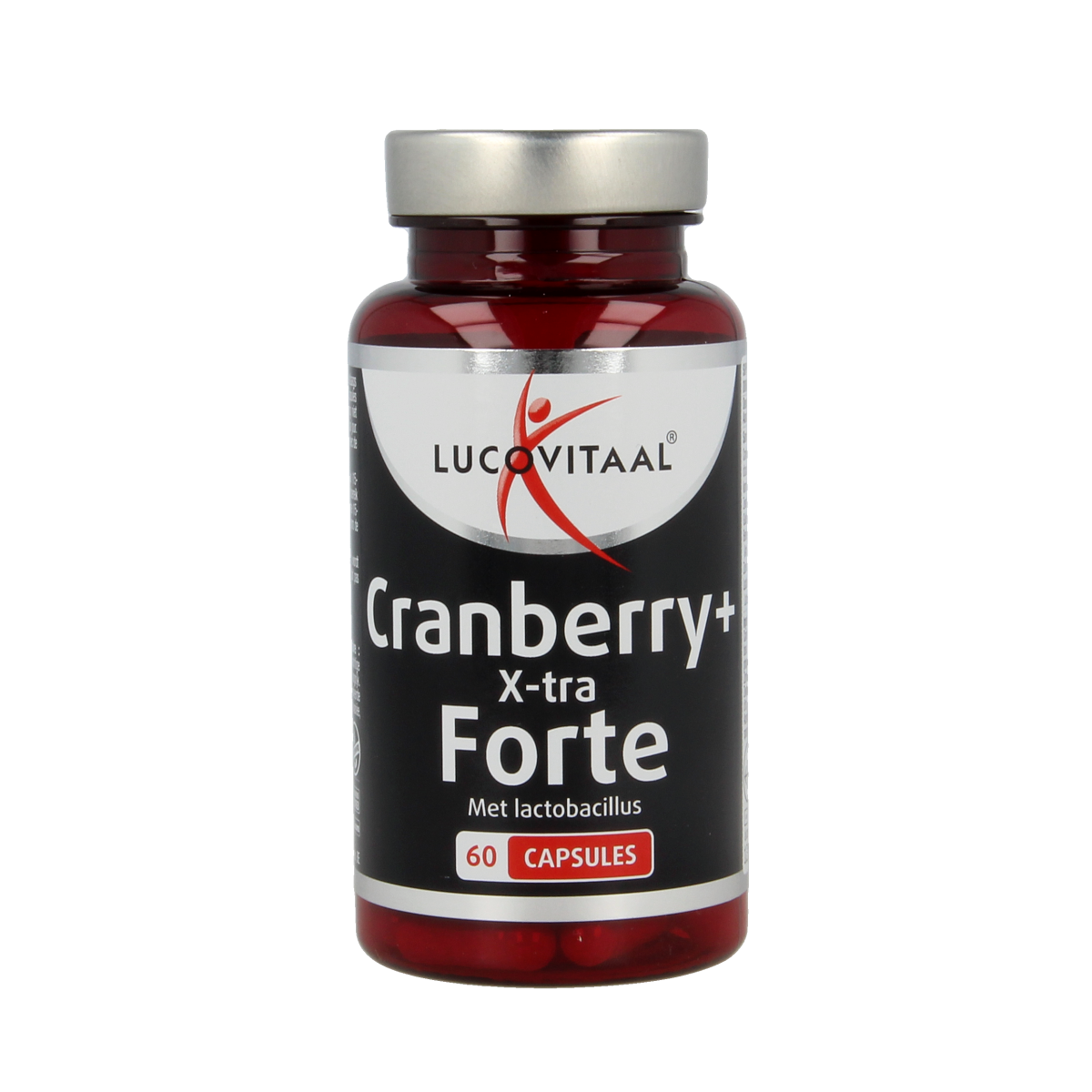 Lucovitaal Cranberry x-tra capsules, herbal supplement, displayed in a bottle with label, for urinary health and wellness