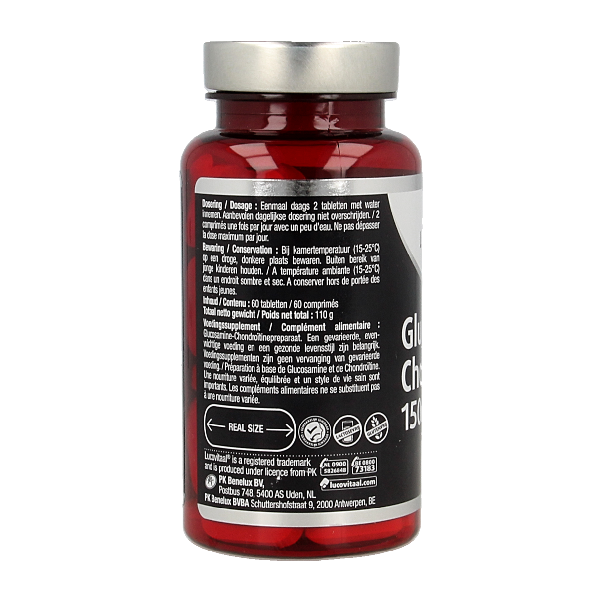Lucovitaal Glucosamine Chondroitine mineral supplement bottles with 60 tablets, designed to support joint health.