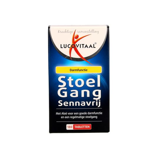 Lucovitaal Stoelgang zonder senna herbal supplement tablets, 180 count, natural bowel support product.