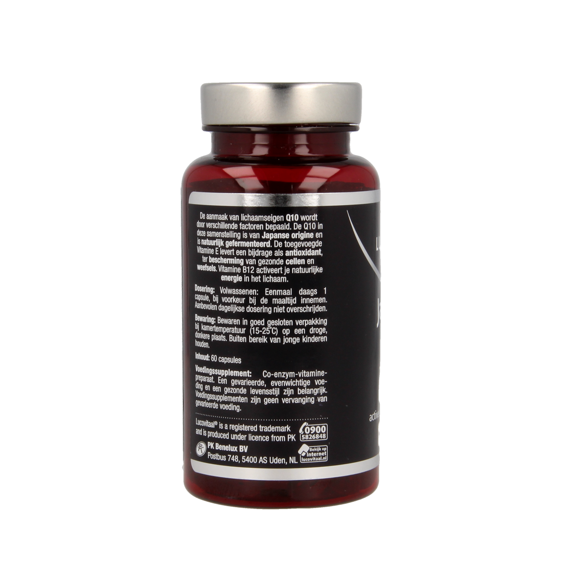 Lucovitaal Q10 200mg Japanese vitamin capsules, 60-count, dietary supplement with antioxidant properties.