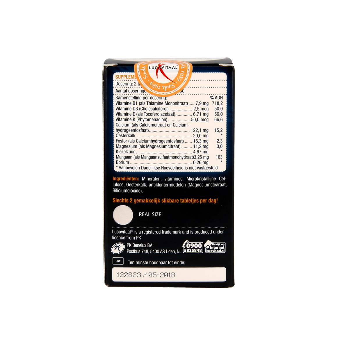Lucovitaal Oesterkalk calcium tablets, mineral supplement, 100 tablets, natural oyster shell calcium in a blister pack