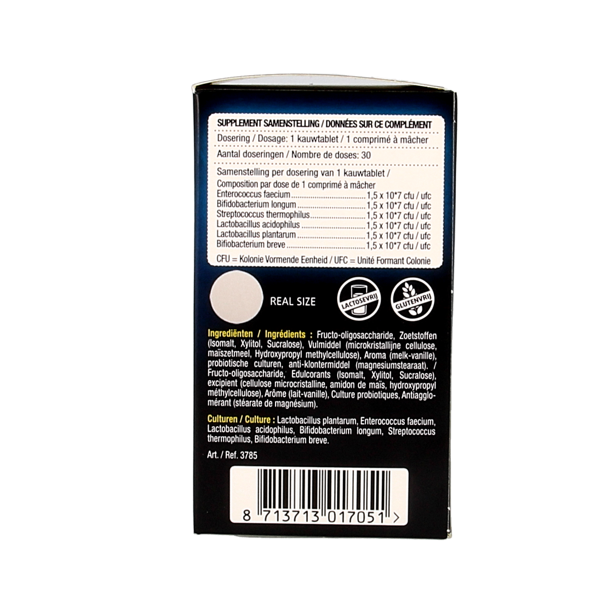 Lucovitaal Probiotica 30.00 chewable tablets with micro-organisms for digestive health, shown in the image.