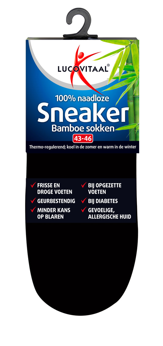 Lucovitaal bamboo black sneakersock in size 43-46, single pair, showing the soft fabric and comfortable fit for casual wear.
